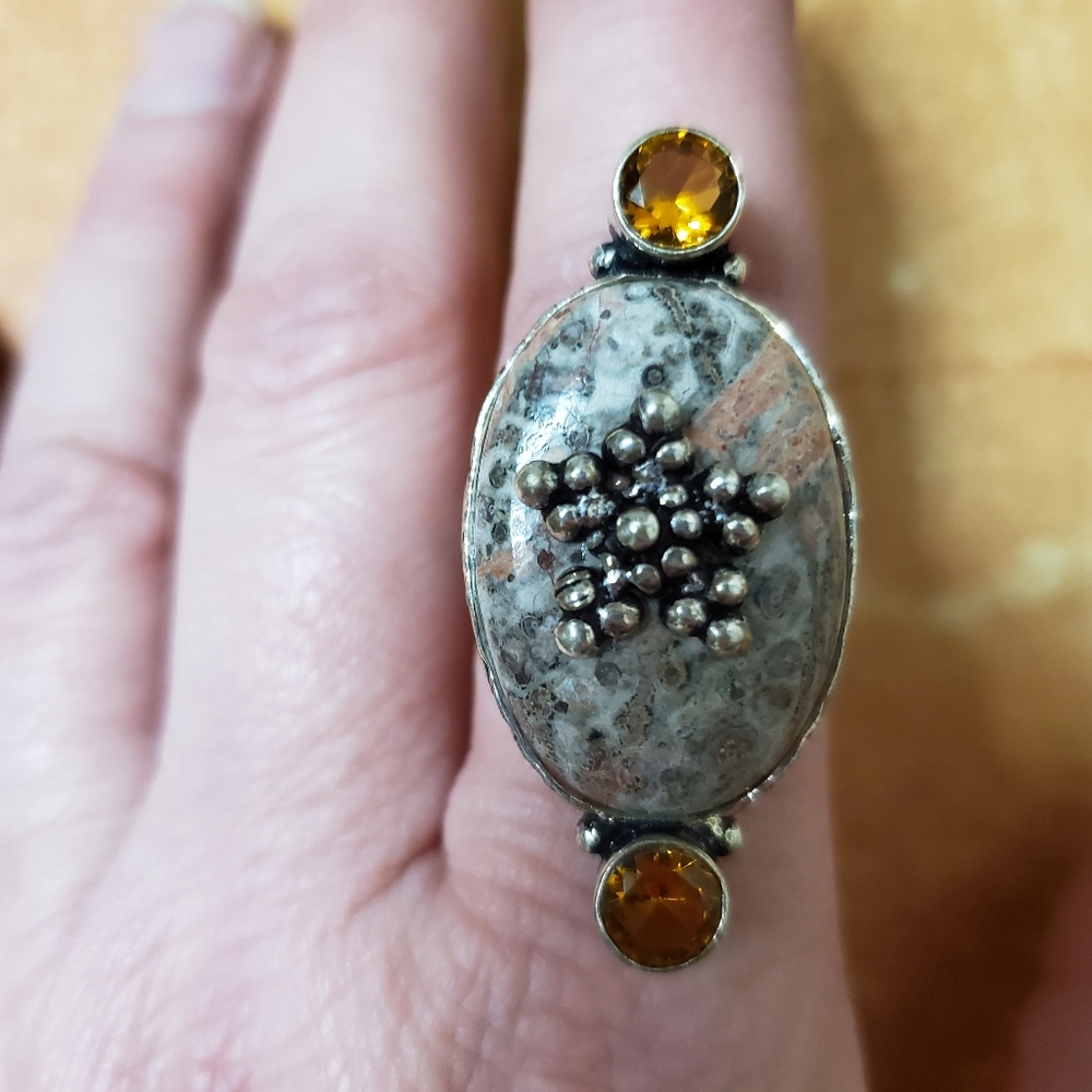 New Leopard Skin Jasper 925 Silver Ring.